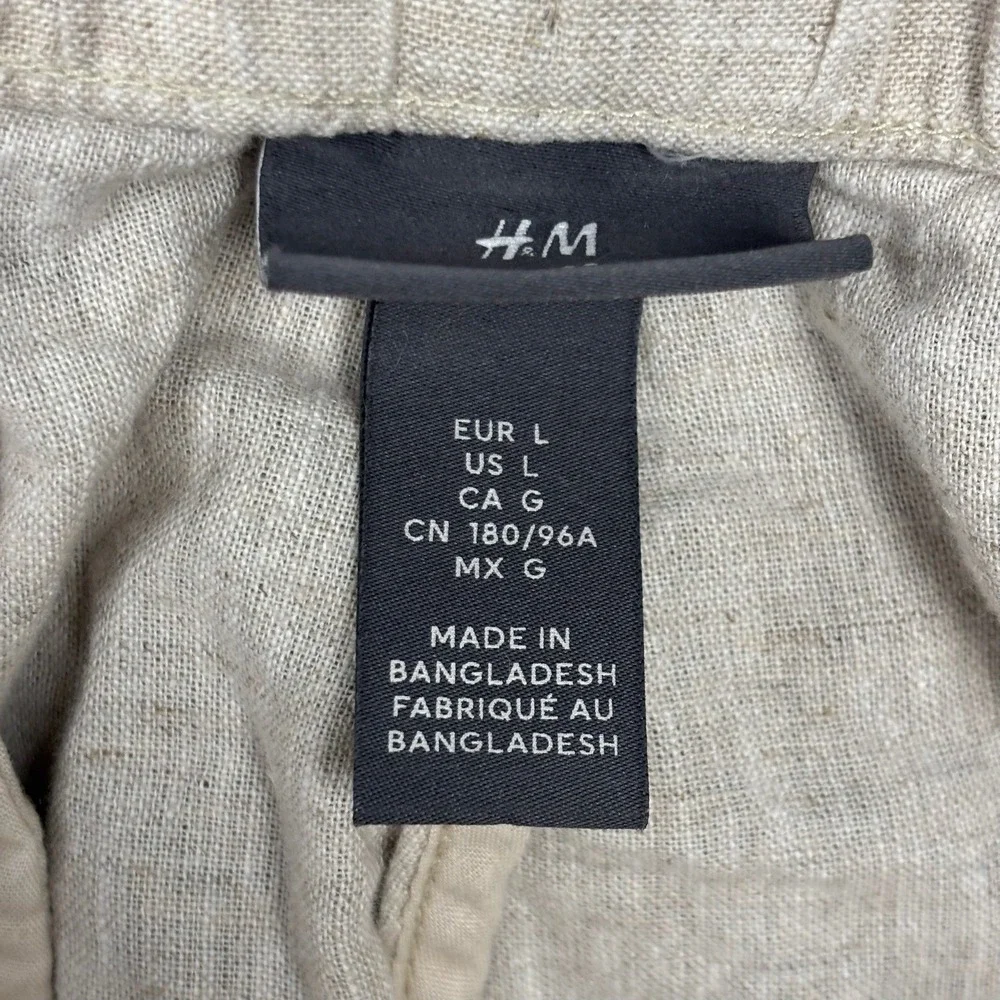 HM Mens Regular Fit Linen Blend Drawstring Pants Beige Oatmeal Size L